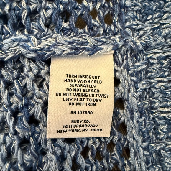 Ruby Rd Blue with silver metallic Short-Sleeve Cardigan knit size small women’s - Picture 7 of 15